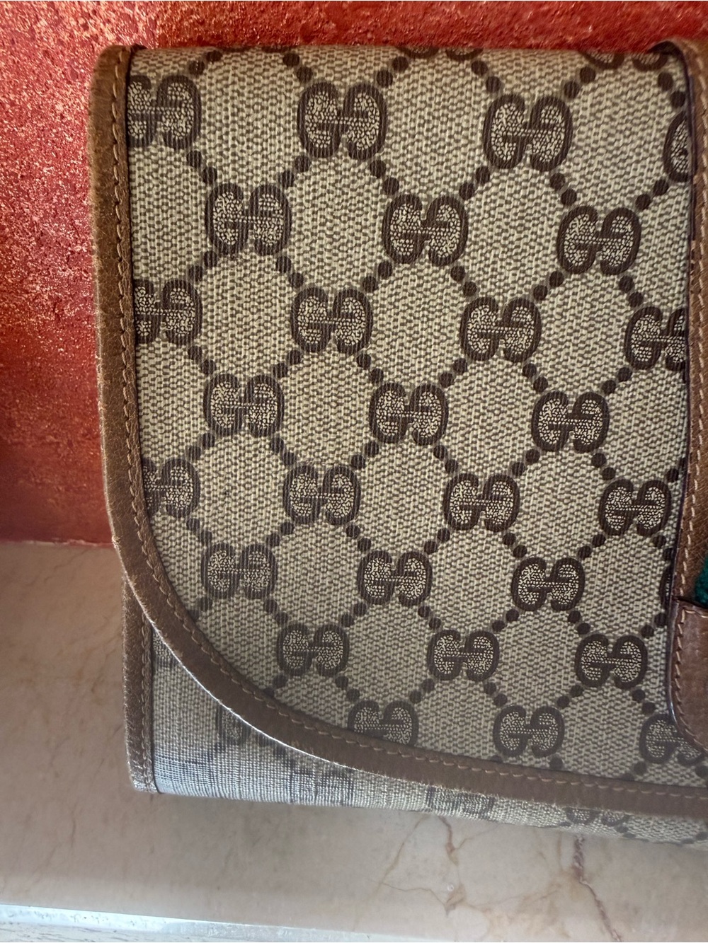 Gucci Brown Monogram Canvas Fold-Over Clutch with Green-Red Web - Picture 6 of 11